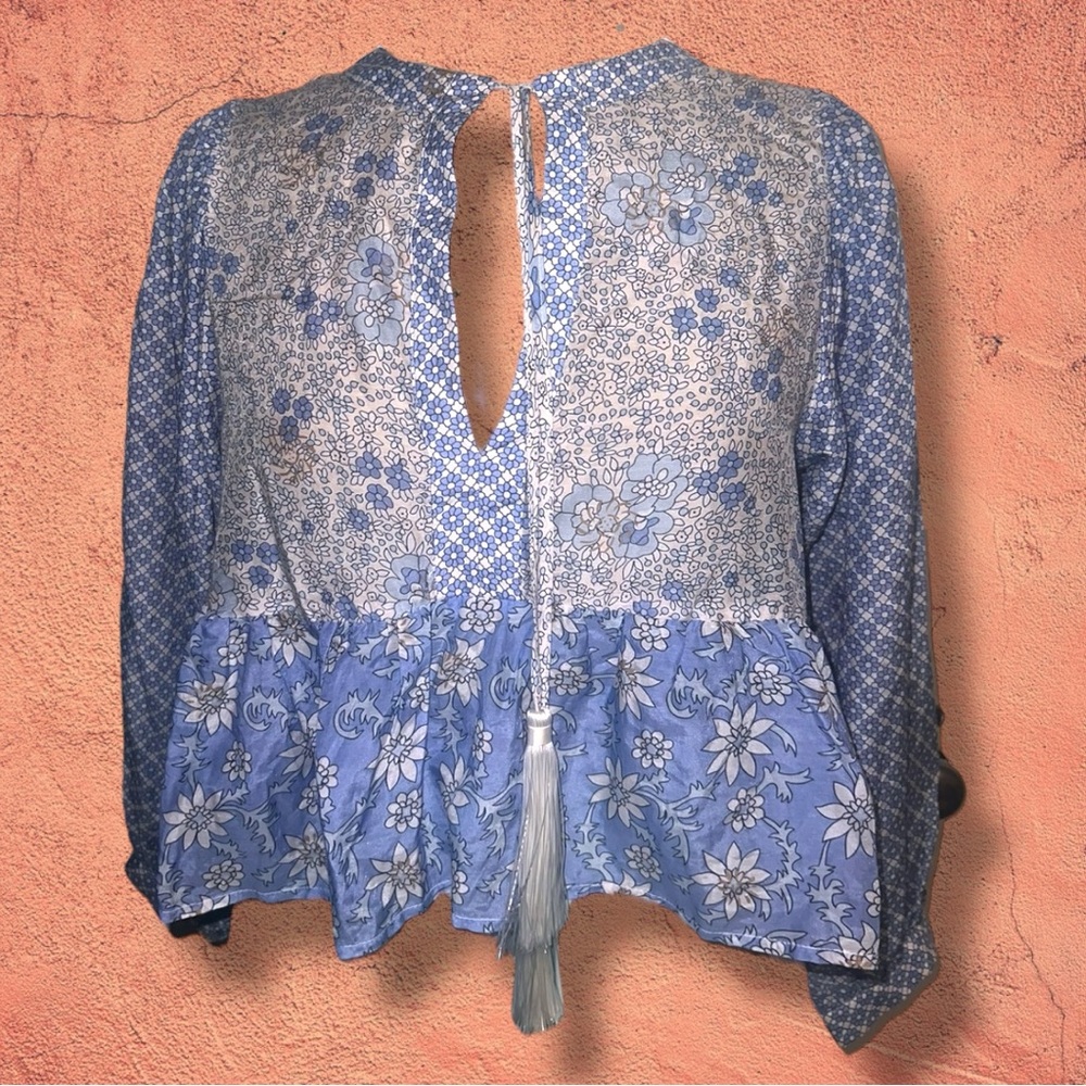 Perle Mer Blouse Floral Boho Perle Mer Organic Cotton Silk Babydoll Top S $145